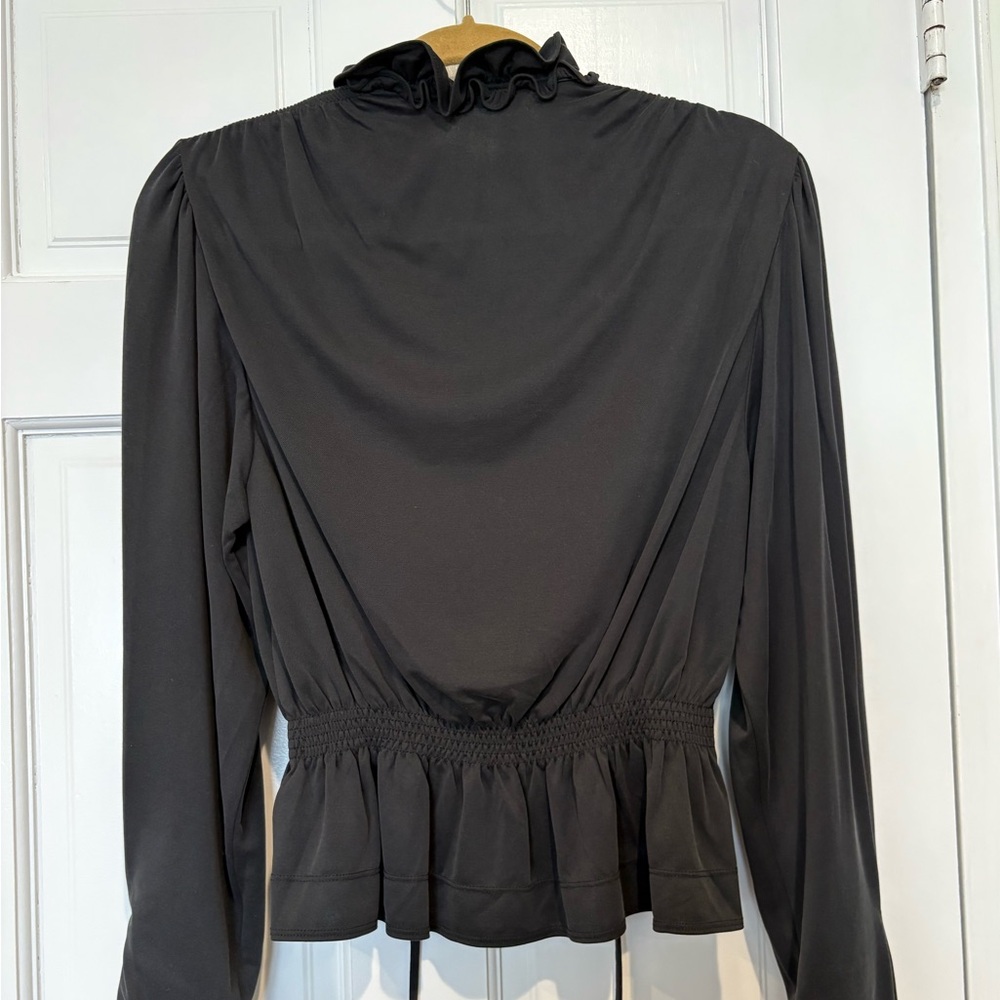 NWT Rebecca Taylor black ruffles neck long sleeve blouse size S - Picture 3 of 3